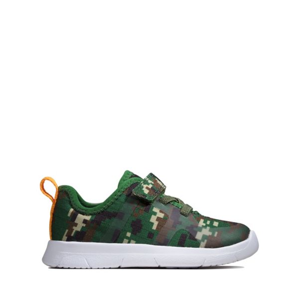 Clarks Girls Ath Flux Toddler Trainers Olive Camo | CA-8613240